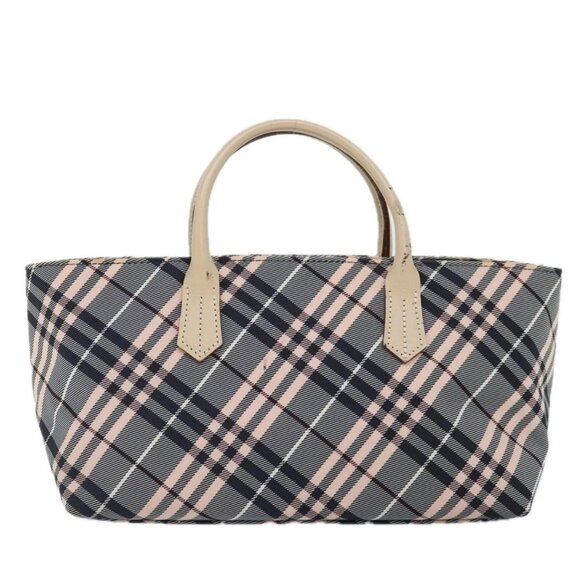 BURBERRY Nova Check Blue Label Hand Bag Nylon Gray Pink Auth - Picture 8 of 16